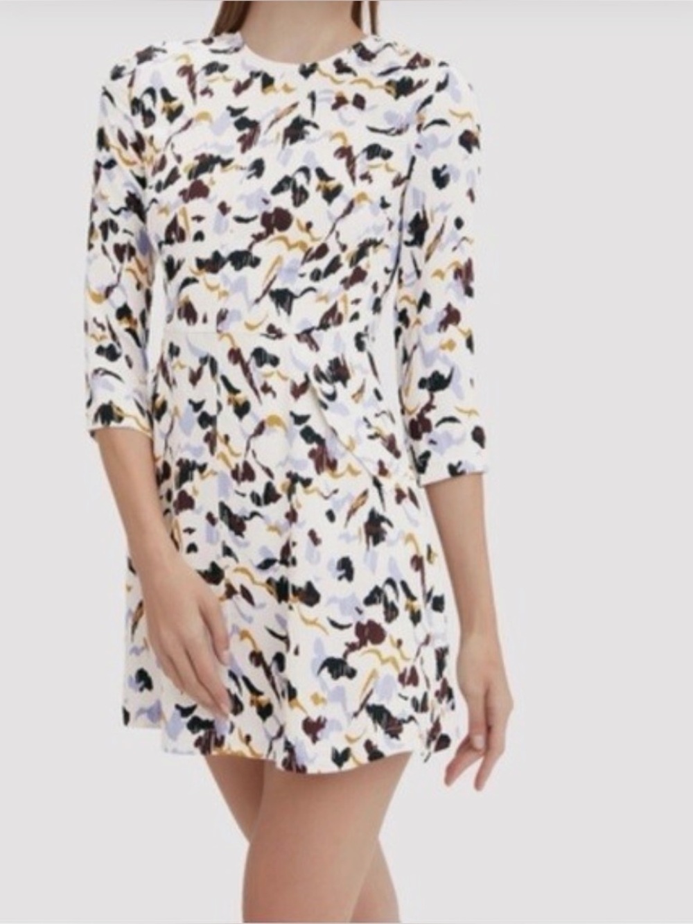 A.L.C. Women’s Terry Abstract A Line Mini Dress. White and Purple Printed Silk - Picture 3 of 3